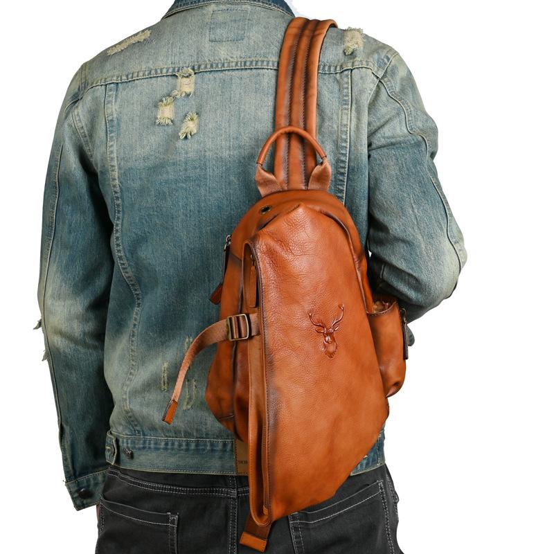 Top Layer Tree High Vegetable Tanned Cowhide Handbag, Retro Men's Chest Bag, Leisure Travel Bag