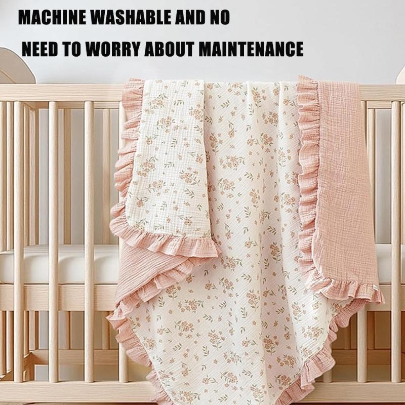 Breathable Cotton Baby Blanket Newborns Bath Towel with Delicate Floral Pattern Stylish Nursery Essential 90x100cm