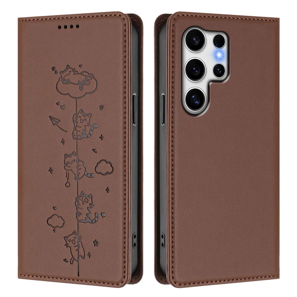 For Samsung Galaxy S25 Ultra Case RFID Blocking Wallet Stand Imprinted Cat Pattern Leather Phone Cover