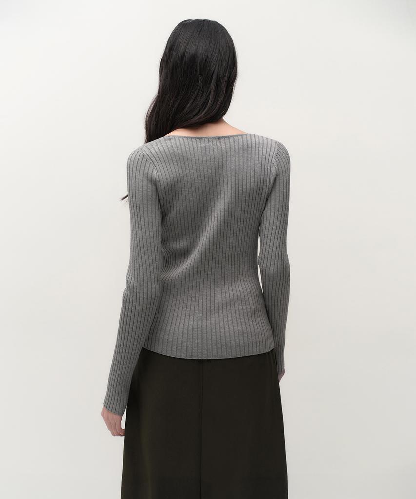 MUSINSA STANDARD WOMAN Women'S Wide Ribbed Slim V-Neck Knit [Medium Grey]