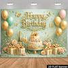 2D Gold Letter Happy Birthday Backdrop Banner Green Floral Party Background