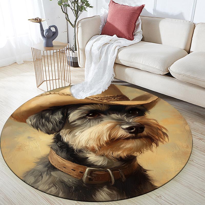 

Cowboy Hat Dog,Round Area Rug,Carpet Rug for Living Room Bedroom Sofa Playroom Decor,Non-slip Floor Mat 80cmx80cm