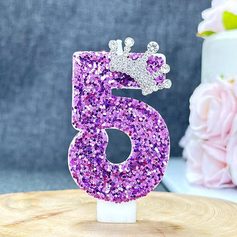 Purple Crown Birthday Candles Number 0 To 9 Princess Cake Decoration Candles Anniversary Party Decorations 0123456789