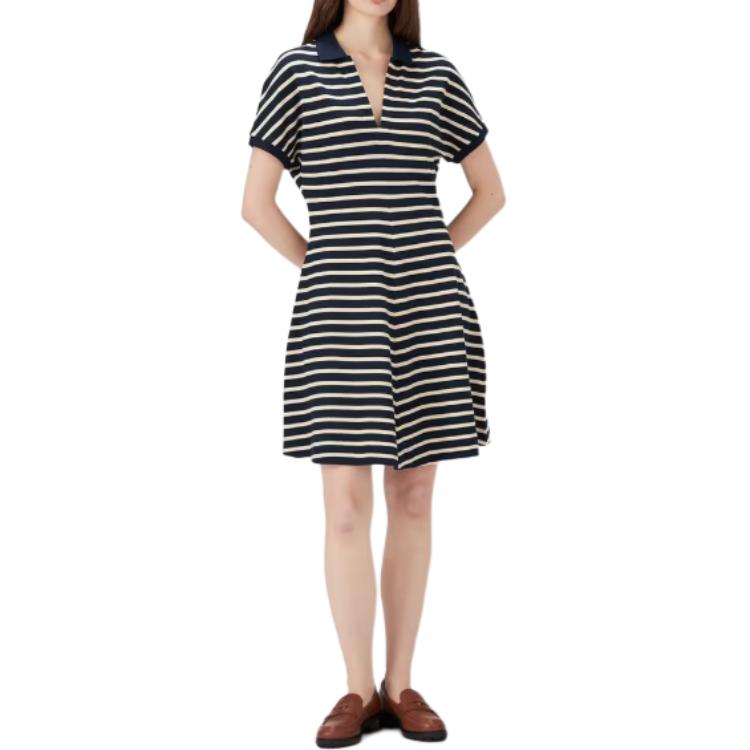 Tommy Hilfiger Comfortable Striped V-Neck Short Sleeve Dress Women dresses Black WW47105-0A4