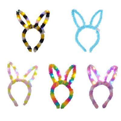 Led Bunny Headband Flashing Light Rabbit Hair Hoop Headwear Girl Sweet Plush HairBand Led Light Up Headwear