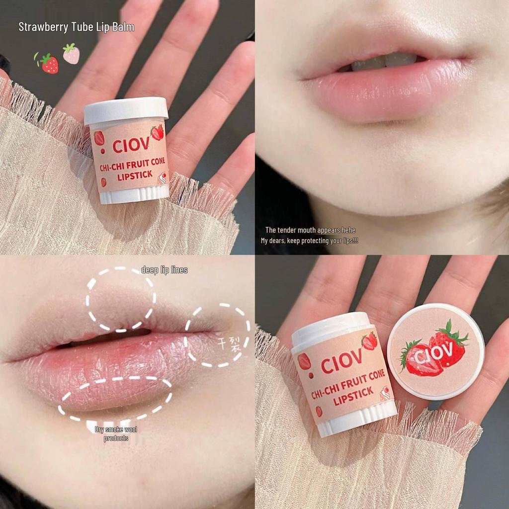 CIOV Strawberry Ice Cream Cone Lip Balm - Honey Flavored, Moisturizing & Hydrating Lipstick