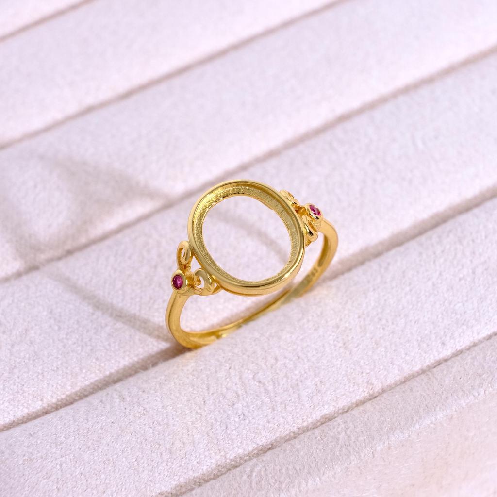 S925 Silver Gold-Plated Filigree Oval Bar Ring with Prong Setting