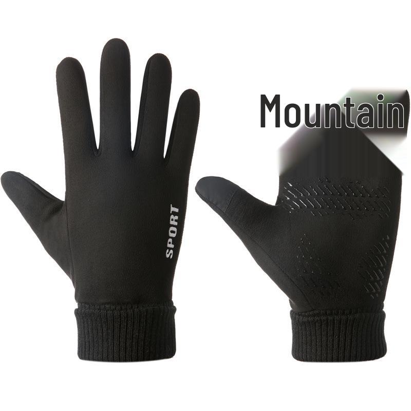 Men's Winter Cycling Suede Gloves - Windproof, Touchscreen, Two-Finger Exposed for Motorcycle and Takeaway Use.