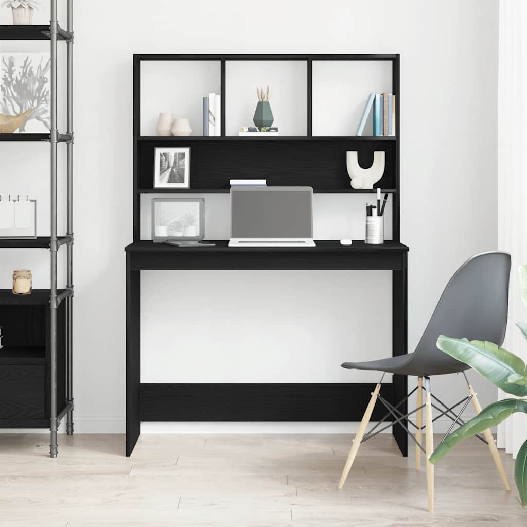 Desk with Shelves Black Oak Effect 102 x 45 x 148 cm