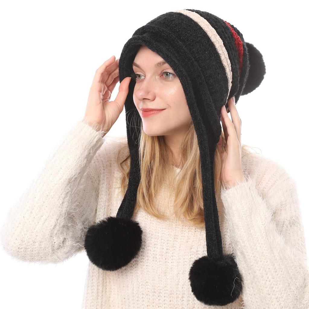 Autumn Winter Plush Warm Three Ball Knitted Hat Chenille Soft Women's Wool Hats