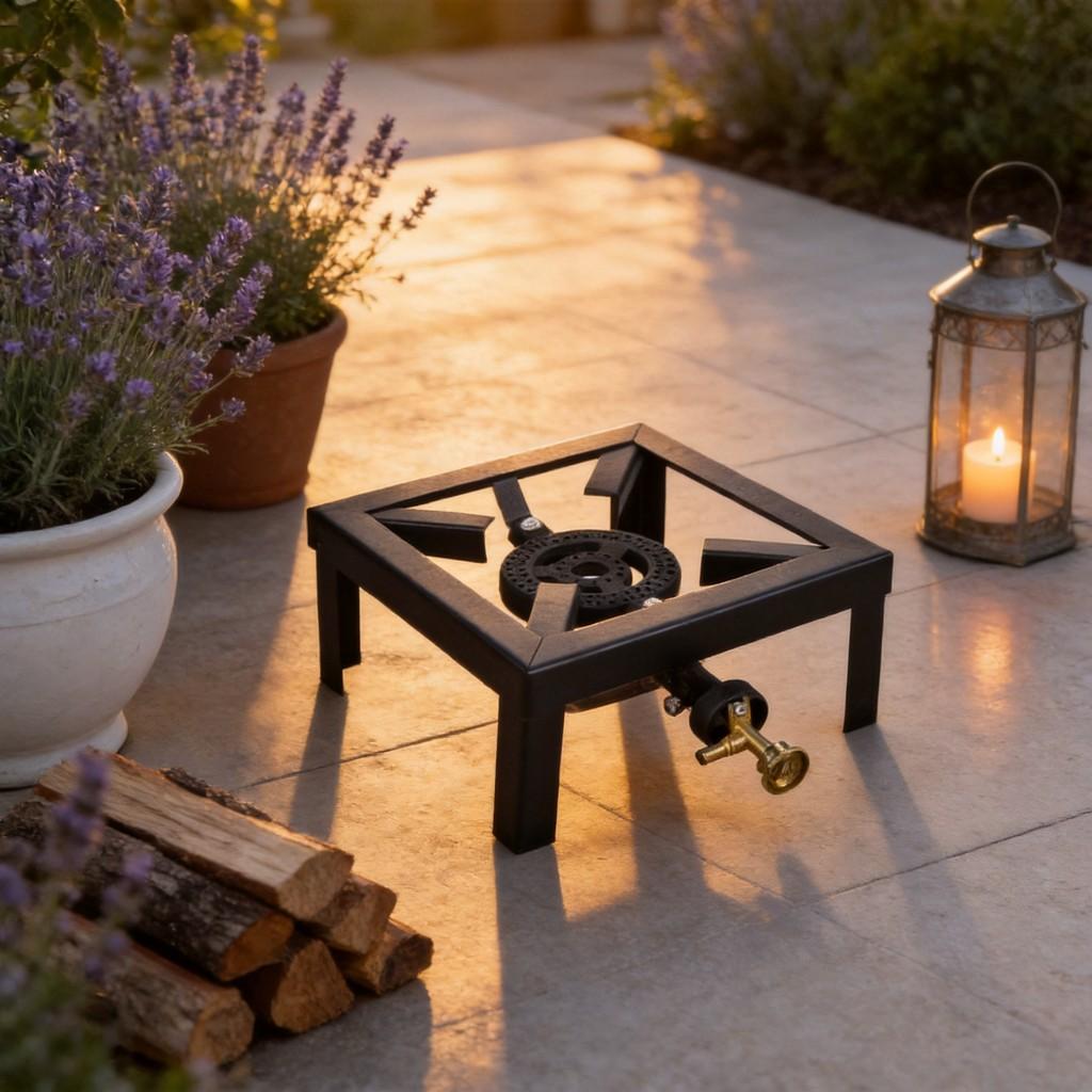 Outdoor Iron Gas Stove With Support Frame For Camping And Garden Cooking