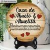2D Flat Aluminum Round Metal Wall Art, Spanish Grandparents Home Decor, Rustic Wooden Texture Hanging Plaque for Front Door, Porch, Living Room, Gift