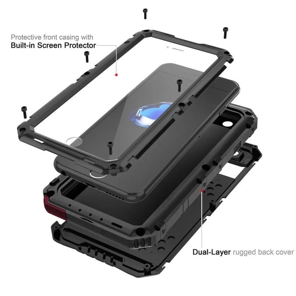 IP68 Waterproof Metal Phone Case Heavy Duty Rugged Doom Armor Protect Cover For iPhone 16 15 14 13 12 11 Pro Max XS XR 8 7 Plus