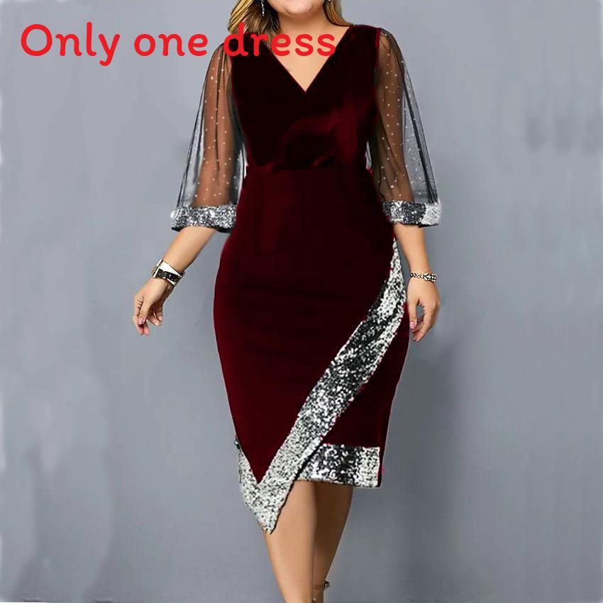 Wish Elegant Velvet Dress With Sequins And Asymmetric Skirt For Party And Stage Performances