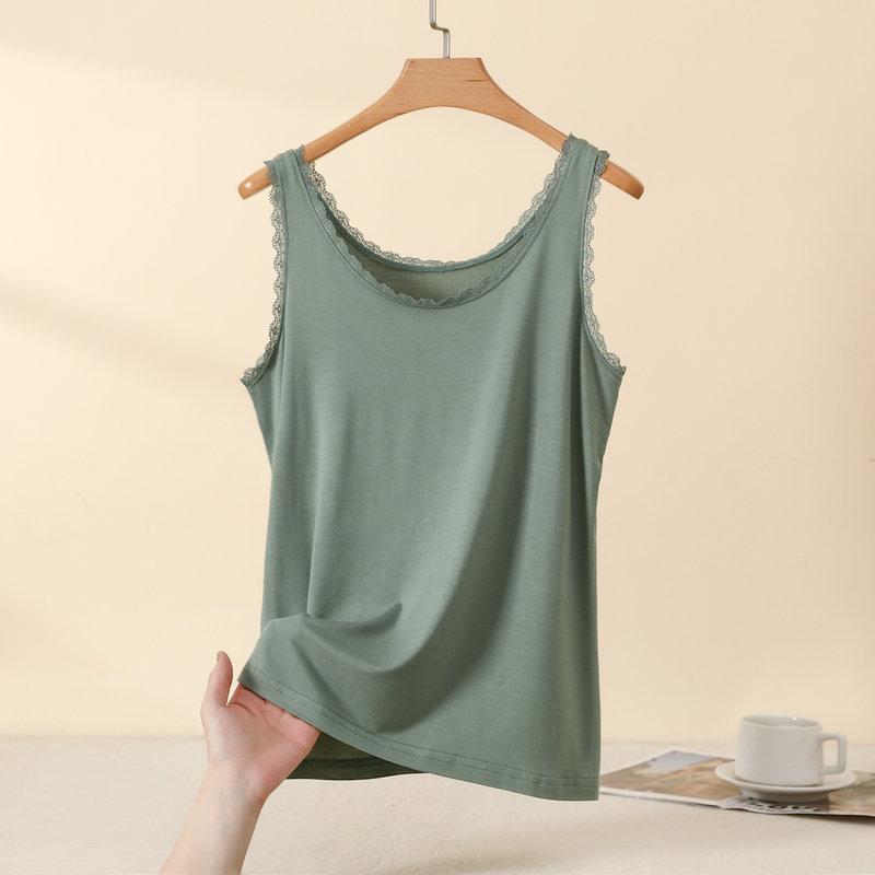 Plus Size L to 4XL Lace O-Neck Tank Tops Women's Lace Trim Camisole Bralette Casual Daily Layering Underwear Sleeveless Tee Tops