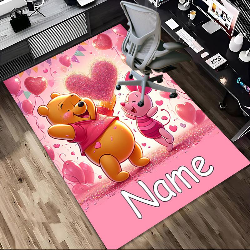 Personalized Name Winnie Pooh Living Room Non-Slip Area Rug Soft Carpet for Bedroom Kids Playroom Sofa Office Home Decor Doormat
