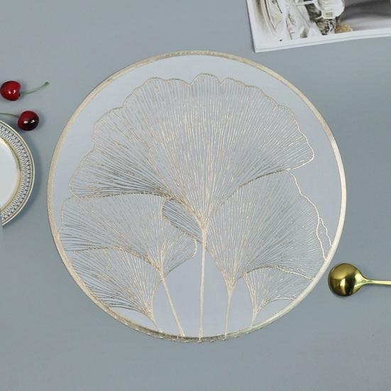 Round Heat Resistant Placemat Ginkgo Design Protection Gold Silver Table Leaf Mat Anti-Scalding Insulated