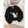 European sizes Kids' Crewneck Sweatshirt - Cat Silhouette with Butterflies And , Sportswear And Casual Wear, Soft And Comfortable, Children's Clothing