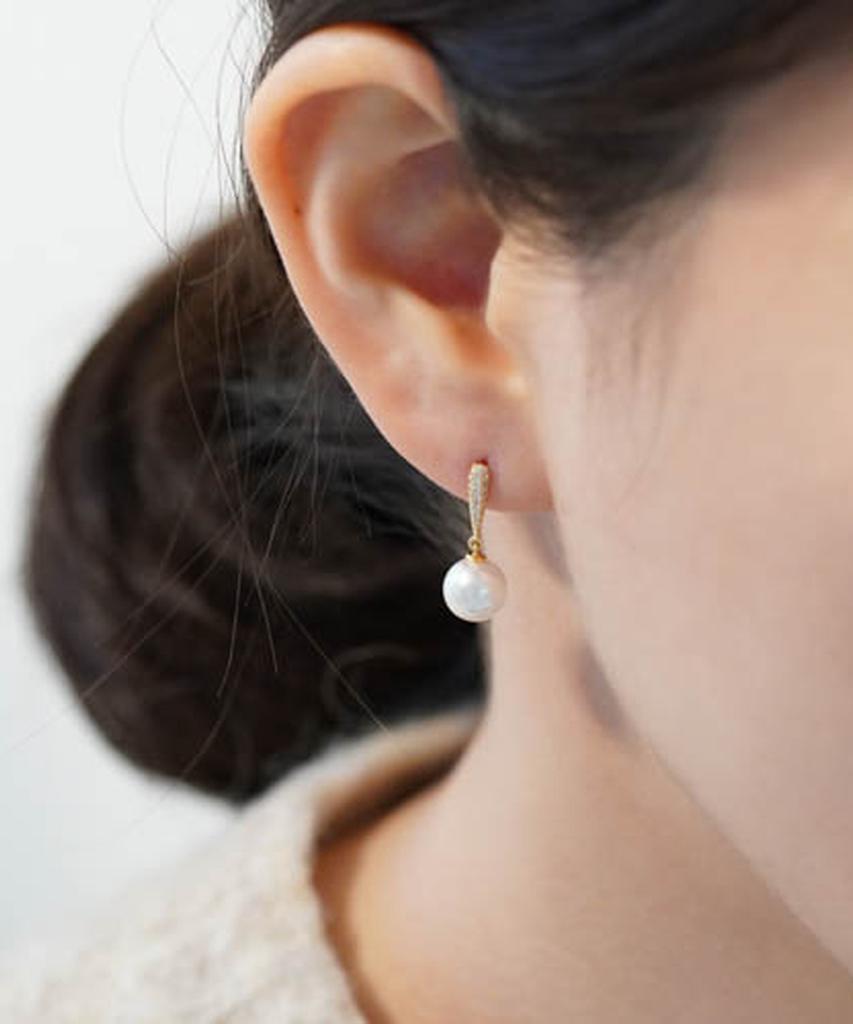 Alleun Silver 925 Cubic Teardrop Pearl Earrings Bold Mini