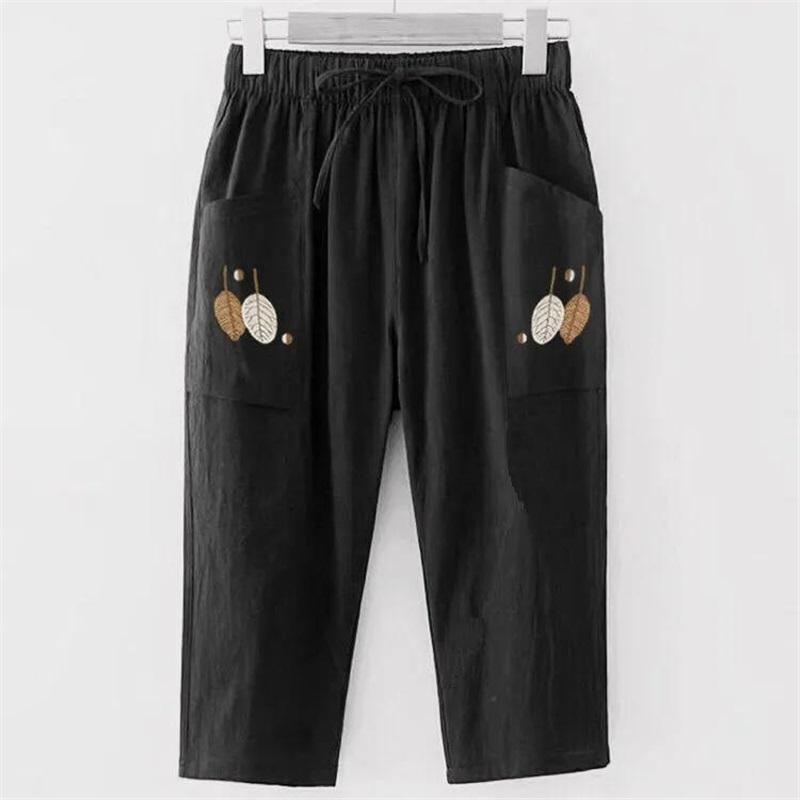 

Two-pack Cotton And Linen Summer New Plus Size Women s Fat Catty Elastic Waist All-match Casual Cropped Pantss 4XL чорний