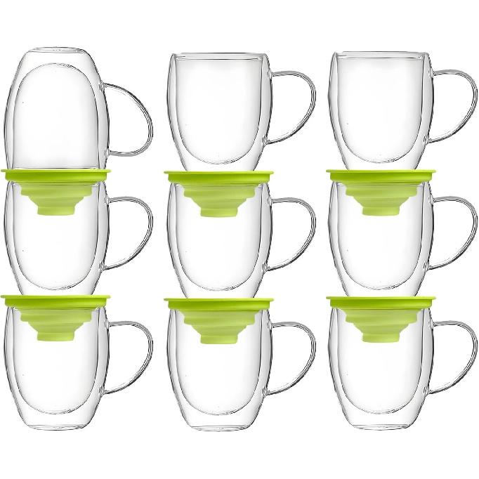 6-Pack Adjustable Mug Organizer Stackable Coffee Cup Storage Rack for Kitchen Cabinet & Countertop Compact Design for Tea Cups, Glassware, Pantry зелёный