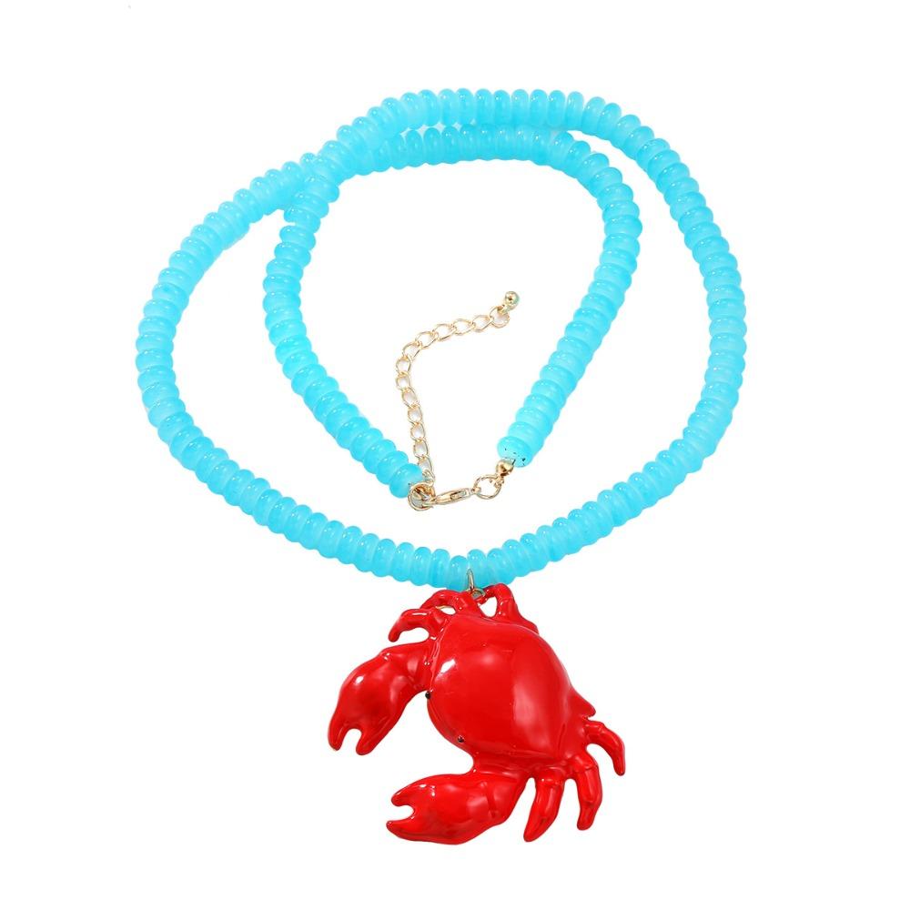 Childishness Crab Beaded Pendant Necklace Handmade Ocean Style Neck Chain Crab Necklace  Girls