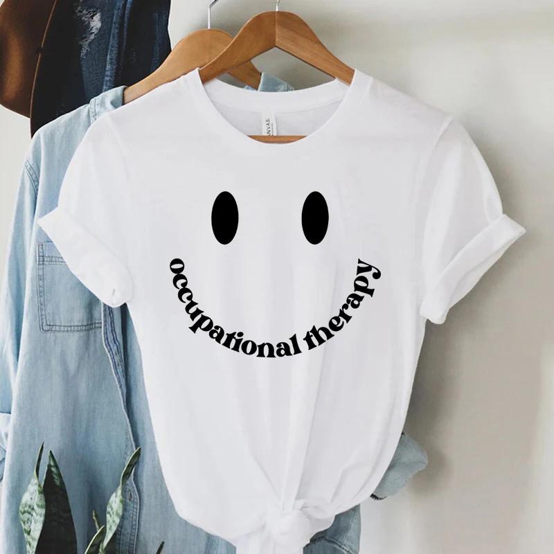 Womens Clothing Occupational Therapy Smile Face Graphic Short Sleeves Casual High Street Summer Tshirts Fashion T Shirt FeUnisex