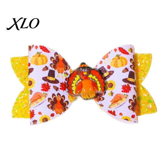 Festival Style Hair Accessories Thanksgiving Turkey Bow Clip for Girls, Decorative Pins, Maple Leaf Pins Double Layer Glitter Clip, Cute Autumn