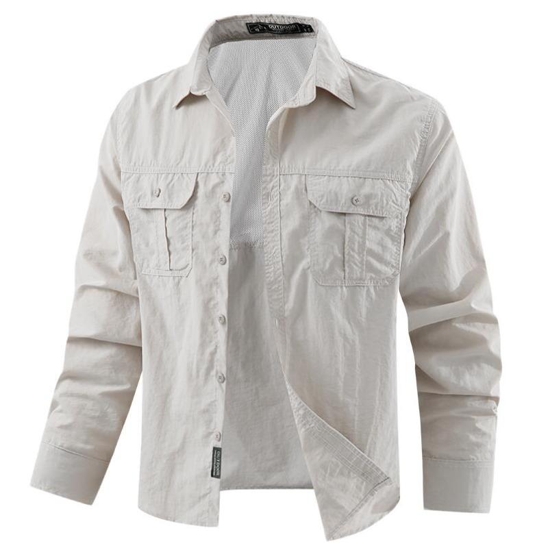 Men Outdoor Thin Breathable Comfortable Cargo Shirts Male Multi Pockets Tooling Shirts Spring Male Mountaineering Shirts