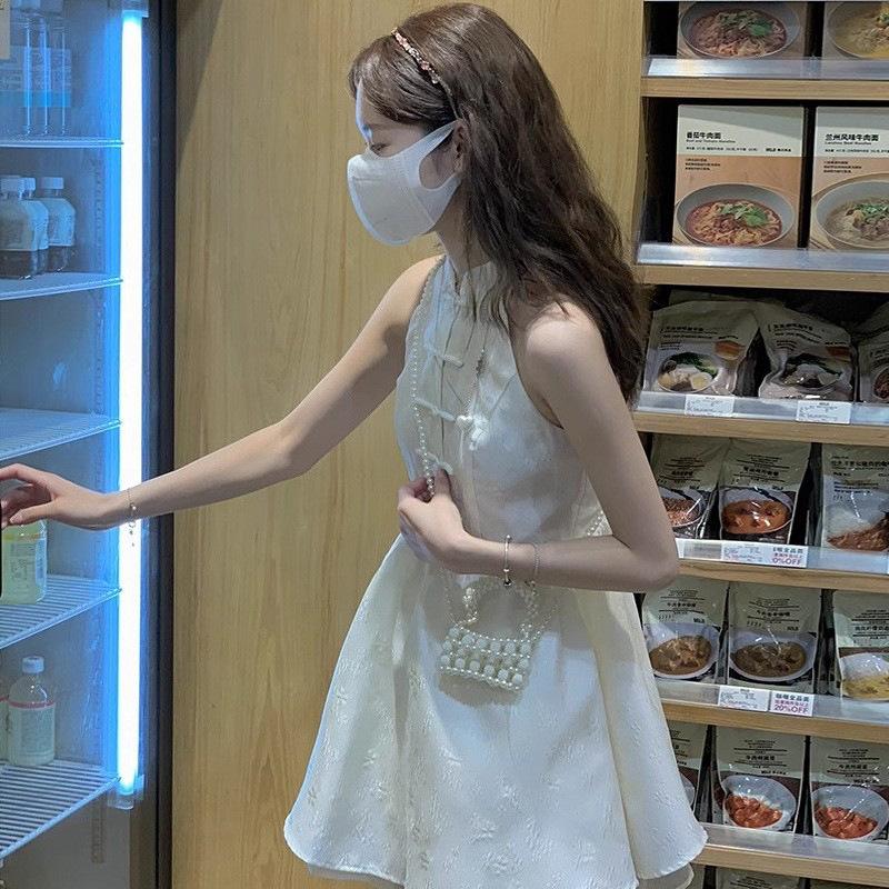 

YYFS Женская мода лето весна однотонный принт без рукавов воротник стойка высокая талия повседневные платья XXL абрикосовый