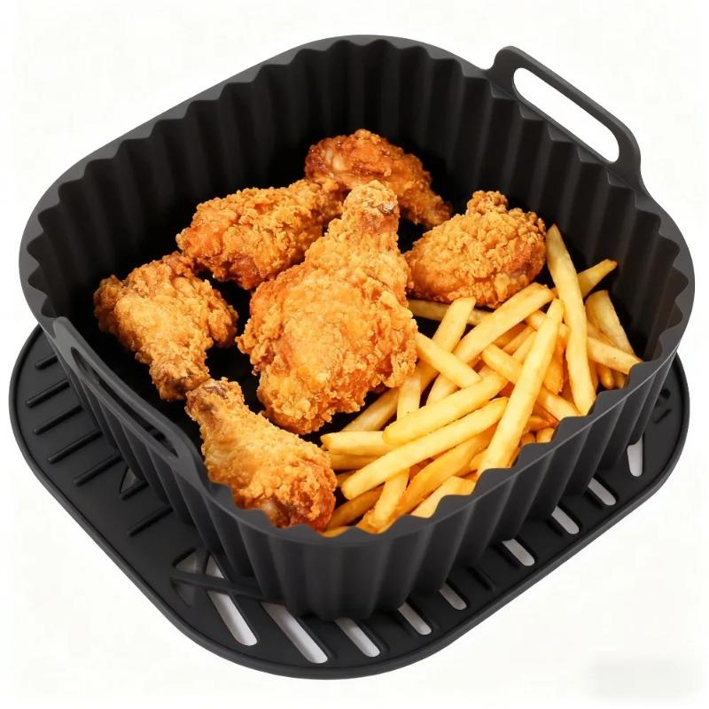 Opakovaně použitelné silikonové vložky do horkovzdušné fritézy Čtvercová nepřilnavá podložka do koše pro horkovzdušnou fritézu 4-7QT, troubu, mikrovlnku, pečení, příslušenství pro horkovzdušnou fritézu