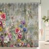 Colorful Beautiful Flowers Shower Curtains With 12 Hooks Floral Printed Fabric Shower Curtain Waterproof Polyester Bath Screen