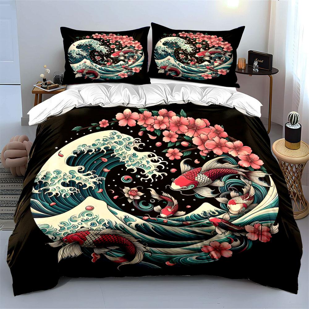 Zen Koi Trio Artwork Design Exquisite Three-Piece Bedding Set Gift For Kids And Adults