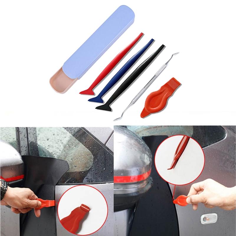 Kit de 5 Peças de Ferramentas para Envelopamento de Acessórios de Carro Raspador para Película de Vinil Faca para Adesivo Kit de Raspagem de Decalques Rodo para Insulfilm de Janela