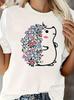 Women'S Short Sleeve Round Neck T-Shirt   Casual Cartoon Letter Print, Trendy and Fashionable, Unive