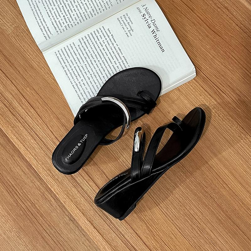 Summer Clip Toe Wedges Heel Women Slippers Fashion  Metal Buckle Female Outdoor Party Dress Slides Shoes
