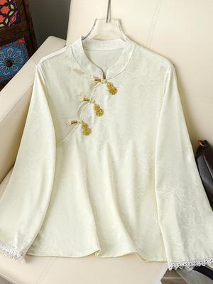 New Chinese Retro Stand Collar Lace Trim Top - Spring Arrival