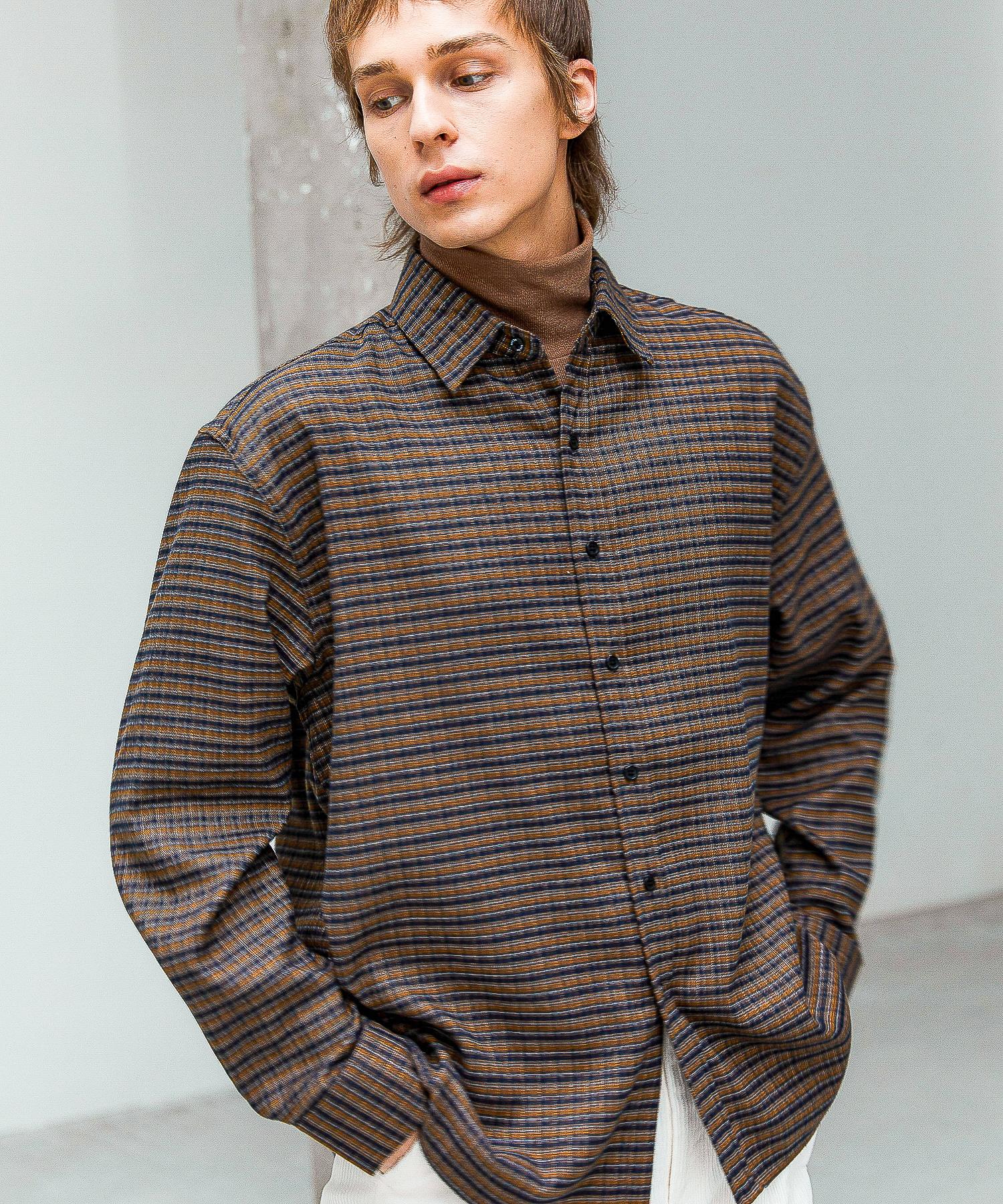Triple Sense Fine Wool Classic Check Shirt_Yellow Navy Yellow/M