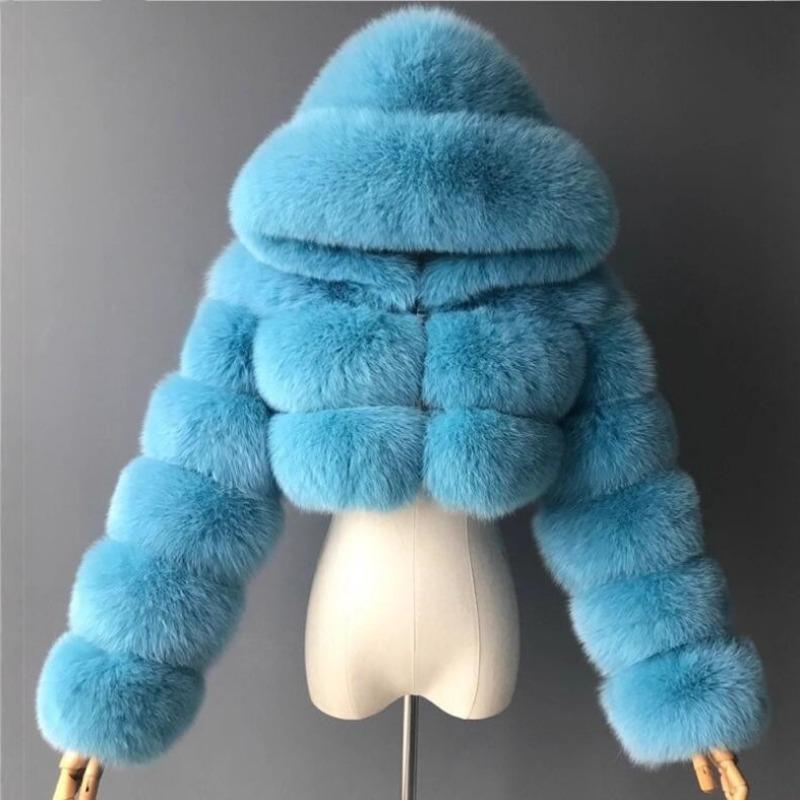 Luxury Faux Fur Coat for Women Hooded Warm Casual Winter Outerwear