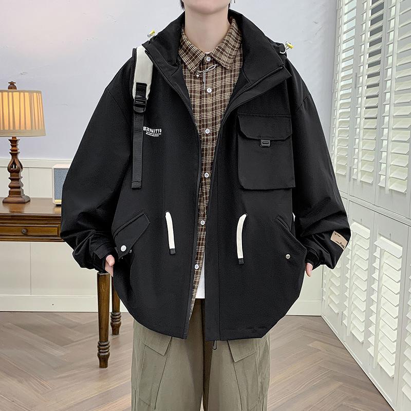 Tooling Jacket Men's Spring and Autumn New Loose Hooded Trendy Top Fat Fat Guy Large Size Coat