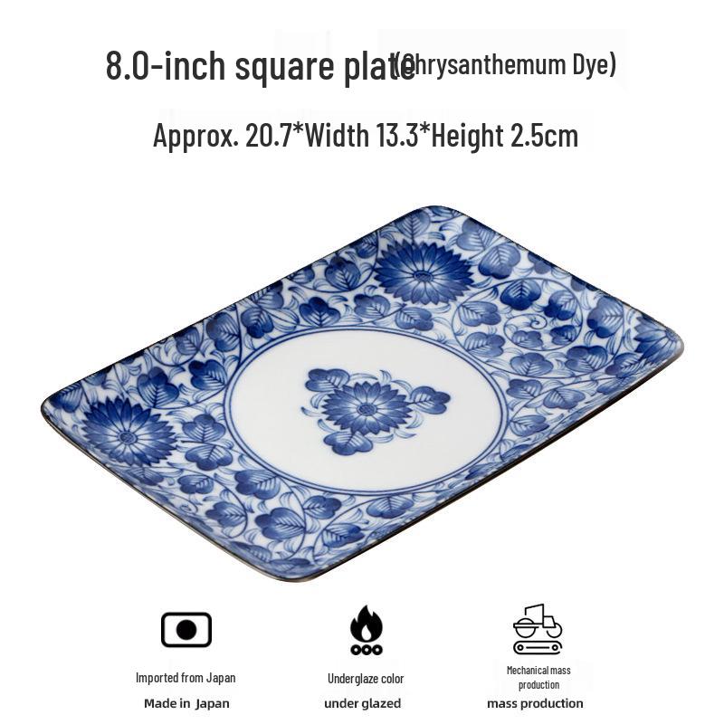 Mino Ware Japanese Ceramic Sushi and Fruit Plate - Rectangular Square Design