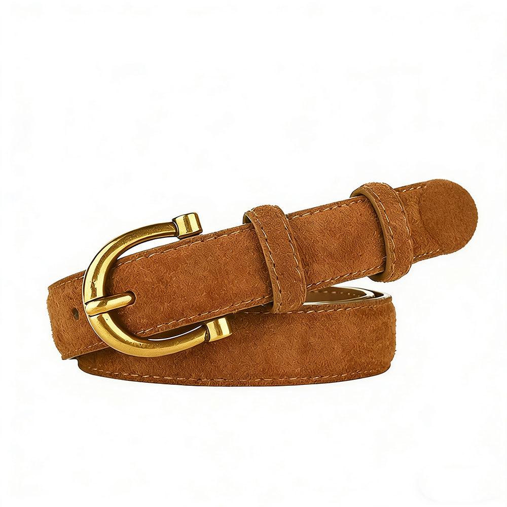 Women's Velvet Retro Fashion Leather Belt for High-End Jeans and Dresses