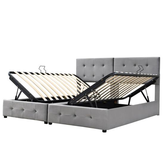 Polsterbett 180x200cm, Hydraulisches Stauraumbett, Hohes Boxspringbett, Multifunktionales Doppelbett, Hautfreundlicher Samtstoff, Grau