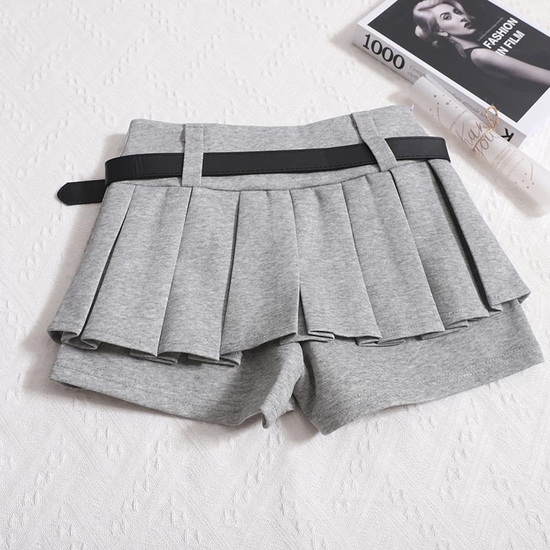Womens Shorts Autumn Winter Belt High Waist Fluffy Pleated A-line Skirt Korean Fashion Sexy Y2k All Match Clothes
