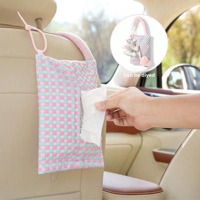 Car Tissue Box Hanging Bag Car Multifunctional Hanging Tissue Drawing Creative Fabric Tissue Bag Car Interior Supplies