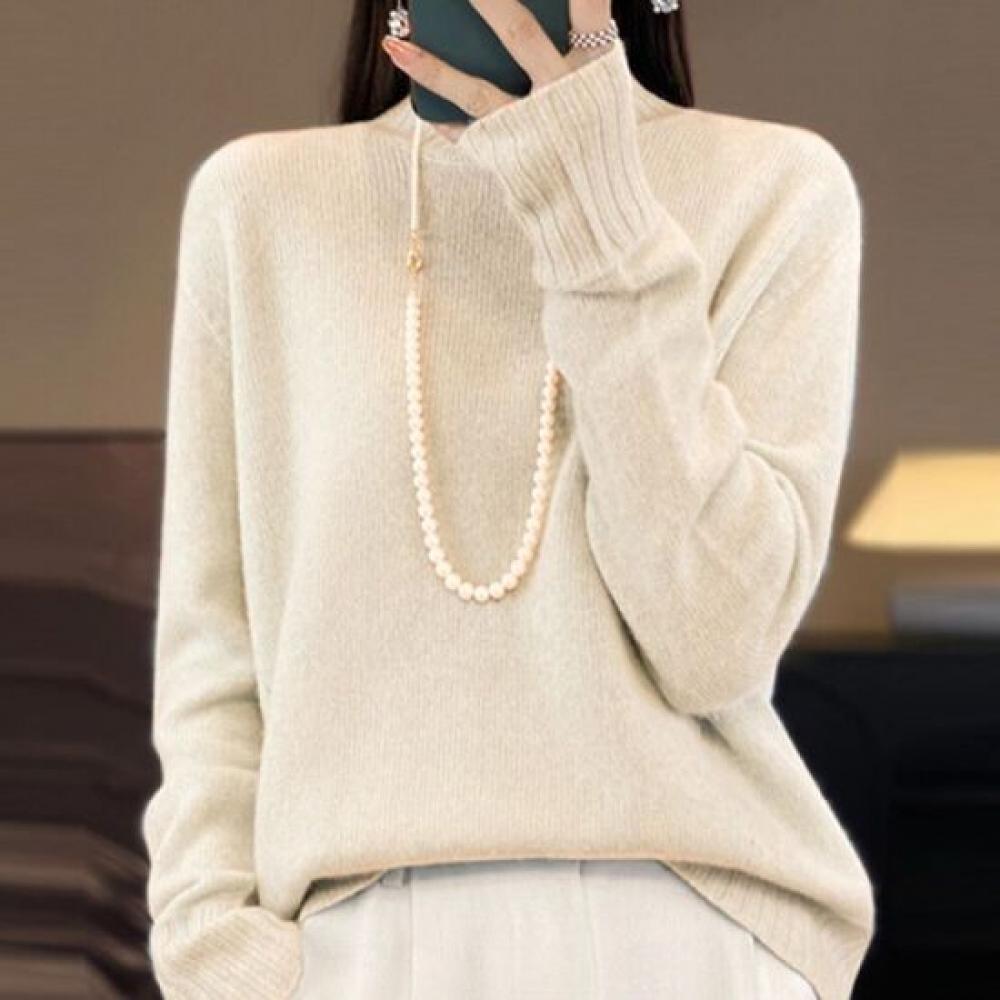 Navava Women S Solid Daily Ribbed Mock Neck Long Sleeve Sweater Nk3383