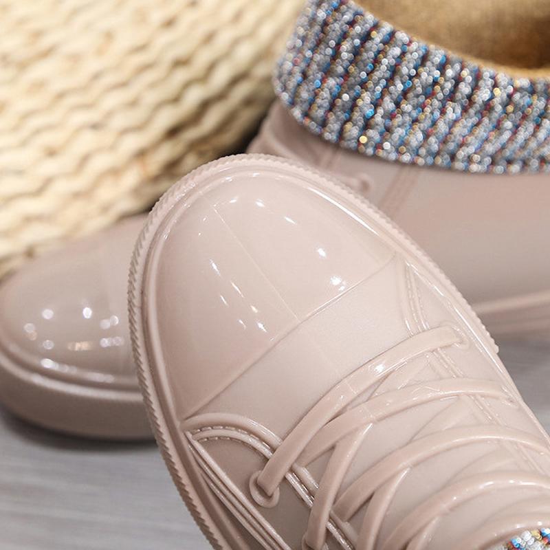 Warm Womens Rain Shoes Fur Winter Waterproof Boots Woman Galoshes Fashion Garden Rainshoes Plush Boot Brand