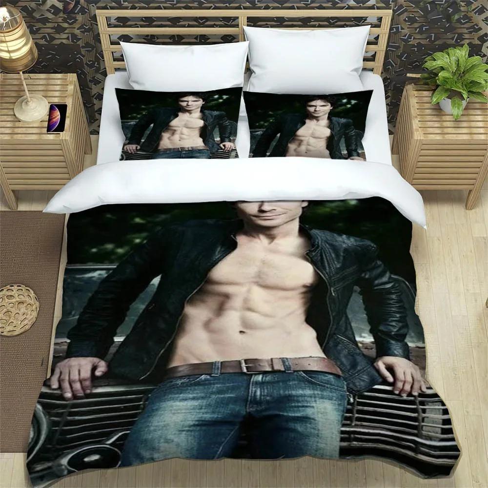 Copripiumino Damon Salvatore, Articolo per Fan di Vampiri Horror, Set Biancheria da Letto per Bambini 2 Pezzi, Morbido Copripiumino in Microfibra per Adulti