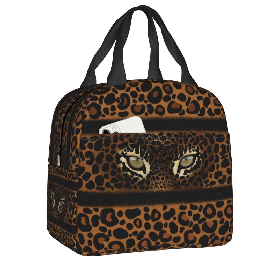 Benutzerdefinierte Leopardenmuster Tragbare Lunchboxen Damen Auslaufsicher Tierfellmuster Kühlbox Thermische Lebensmittelisolierte Lunchtasche Schüler