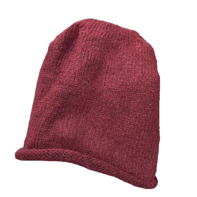 Autumn and Winter Warm Loose Wool Pile Hat Children Large Elastic Thin Face Cover Wool Hat Internet Celebrity Simple Knitted Hat